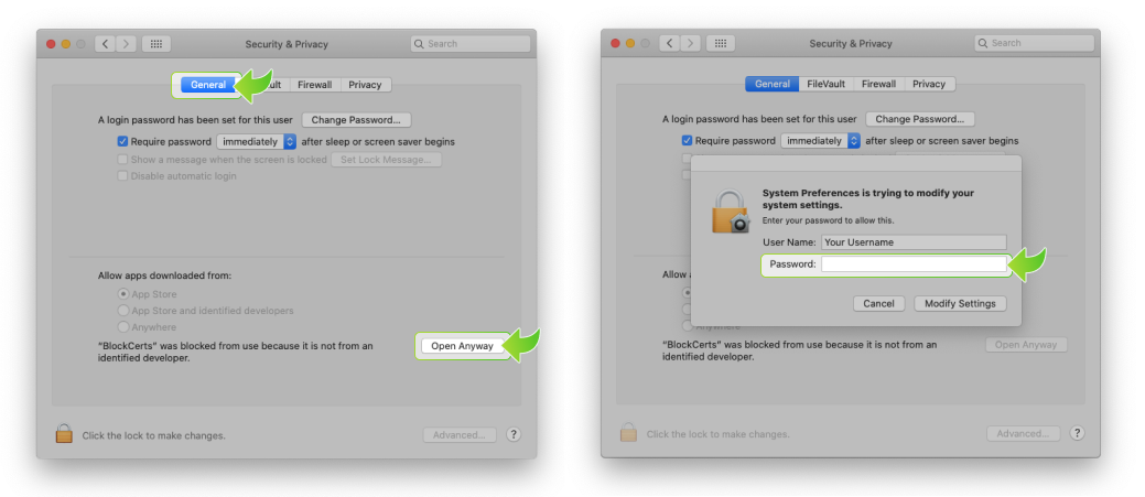 macOS Bcert Wallet Security Privacy Settings